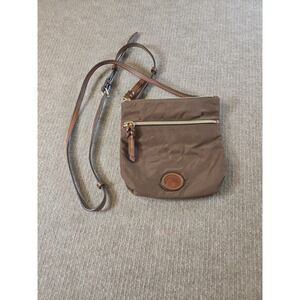 Dooney & Bourke Double Zip Nylon Crossbody Bag Brown With Brown Leather Trim